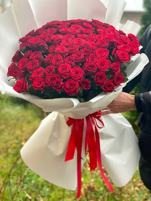 Букет червоних троянд 101 шт, в упакуванні / Доставка курєром по Львову та області 923371545 фото
